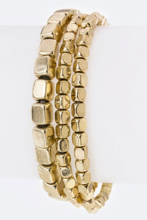 Metal Cubic Beads Stretch Bracelets Set