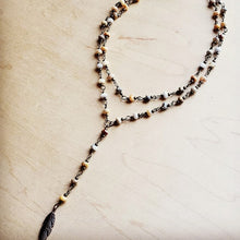 Load image into Gallery viewer, Double Lariat Natural Agate Necklace w/  Feather
