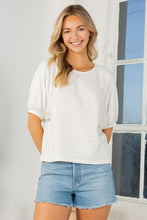 Load image into Gallery viewer, Lace Overlay Puff Sleeve Top
