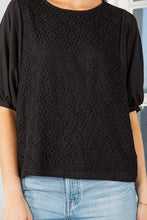 Load image into Gallery viewer, Lace Overlay Puff Sleeve Top
