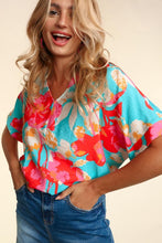 Load image into Gallery viewer, PLUS DROP SHOULDER DOLMAN BANDED FLORAL WOVEN TOP
