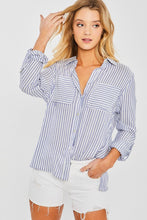 Load image into Gallery viewer, Striped Roll Up Sleeve Button Down Blouse Shirts

