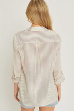 Load image into Gallery viewer, Striped Roll Up Sleeve Button Down Blouse Shirts
