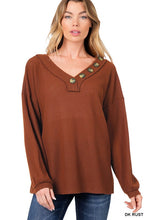 Load image into Gallery viewer, BRUSHED WAFFLE V NECK BUTTON DETAIL SWEATER
